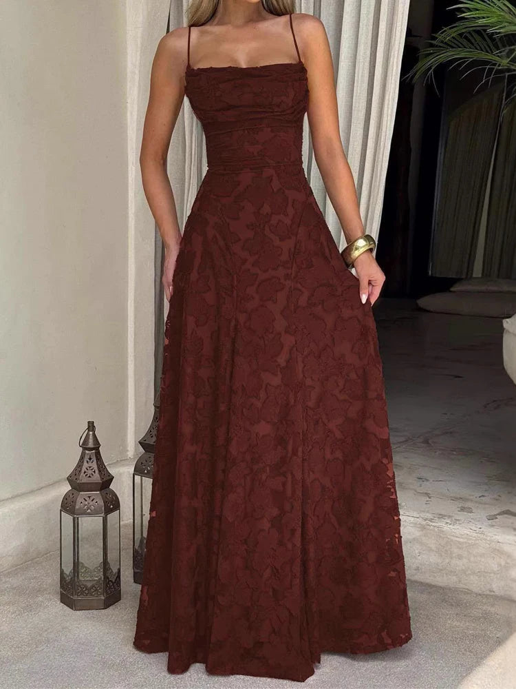 2026 Blumengesticktes Maxikleid für Damen, Sommerparty, Ballkleider, sexy rückenfreie Trägerkleider im französischen Stil, Abendkleid