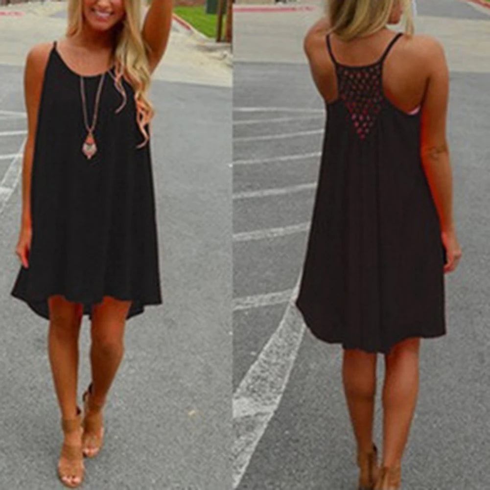 2016 Sommer-Mode 2016 Heißes neues sexy ärmelloses Strandkleid für Damen, lässig, mit Trägern, rückenfrei, für Abendpartys