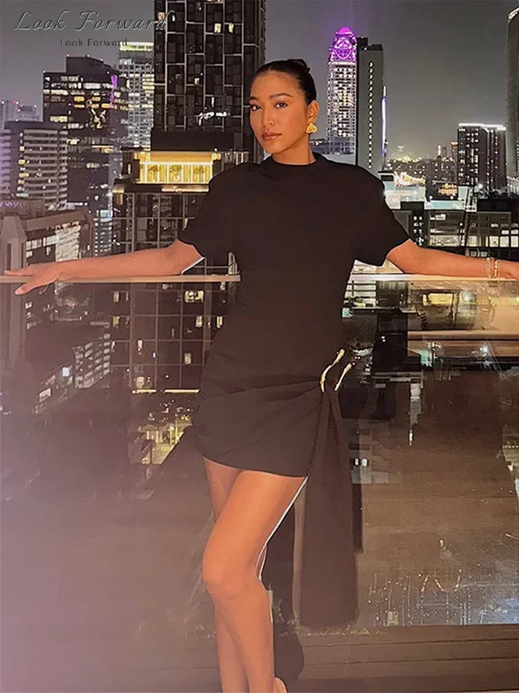 Elegantes Minikleid Damen Schleifen Schmal O-Ausschnitt Kurzarm Über dem Knie Kleider Weiblich Frühling Sommer Partykleid Lady High Street