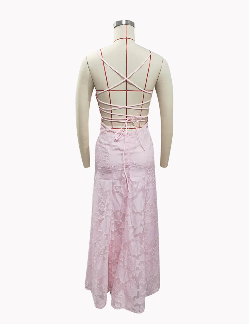 2026 Blumengesticktes Maxikleid für Damen, Sommerparty, Ballkleider, sexy rückenfreie Trägerkleider im französischen Stil, Abendkleid