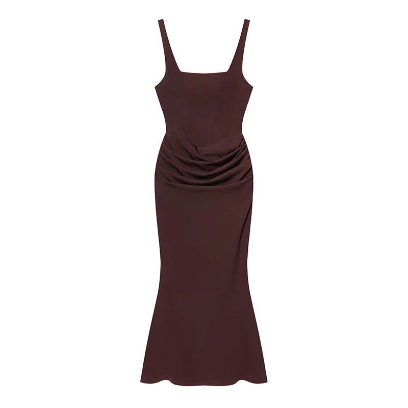 Sexy Solid Pleated Strapless Dress Lady Chic Off-shoulder Backless High Waist Split Dresses Women 2026 New Evening Party Gown