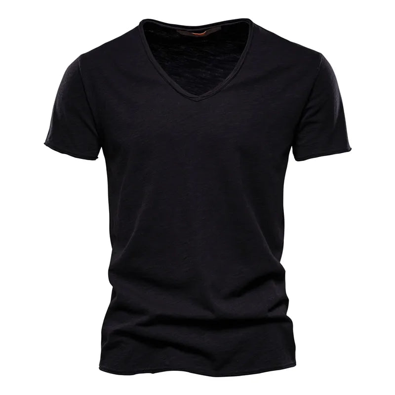Brand Quality 100% Baumwolle Herren T-Shirt V-Ausschnitt Fashion Design Slim Fit Uni T-Shirts Herren Oberteile Kurzarm T-Shirt Für Herren