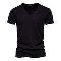 Brand Quality 100% Baumwolle Herren T-Shirt V-Ausschnitt Fashion Design Slim Fit Uni T-Shirts Herren Oberteile Kurzarm T-Shirt Für Herren