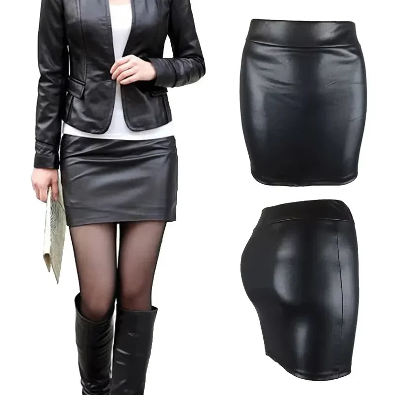 Damen High-Waist Minirock Slim Fit Vintage Bodycon Hüft-Bleistiftrock Sexy Kunstleder Clubwear Bürokleidung für Damen
