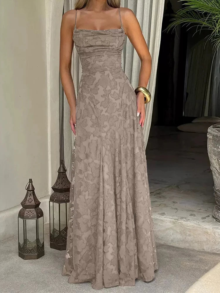 2026 Blumengesticktes Maxikleid für Damen, Sommerparty, Ballkleider, sexy rückenfreie Trägerkleider im französischen Stil, Abendkleid