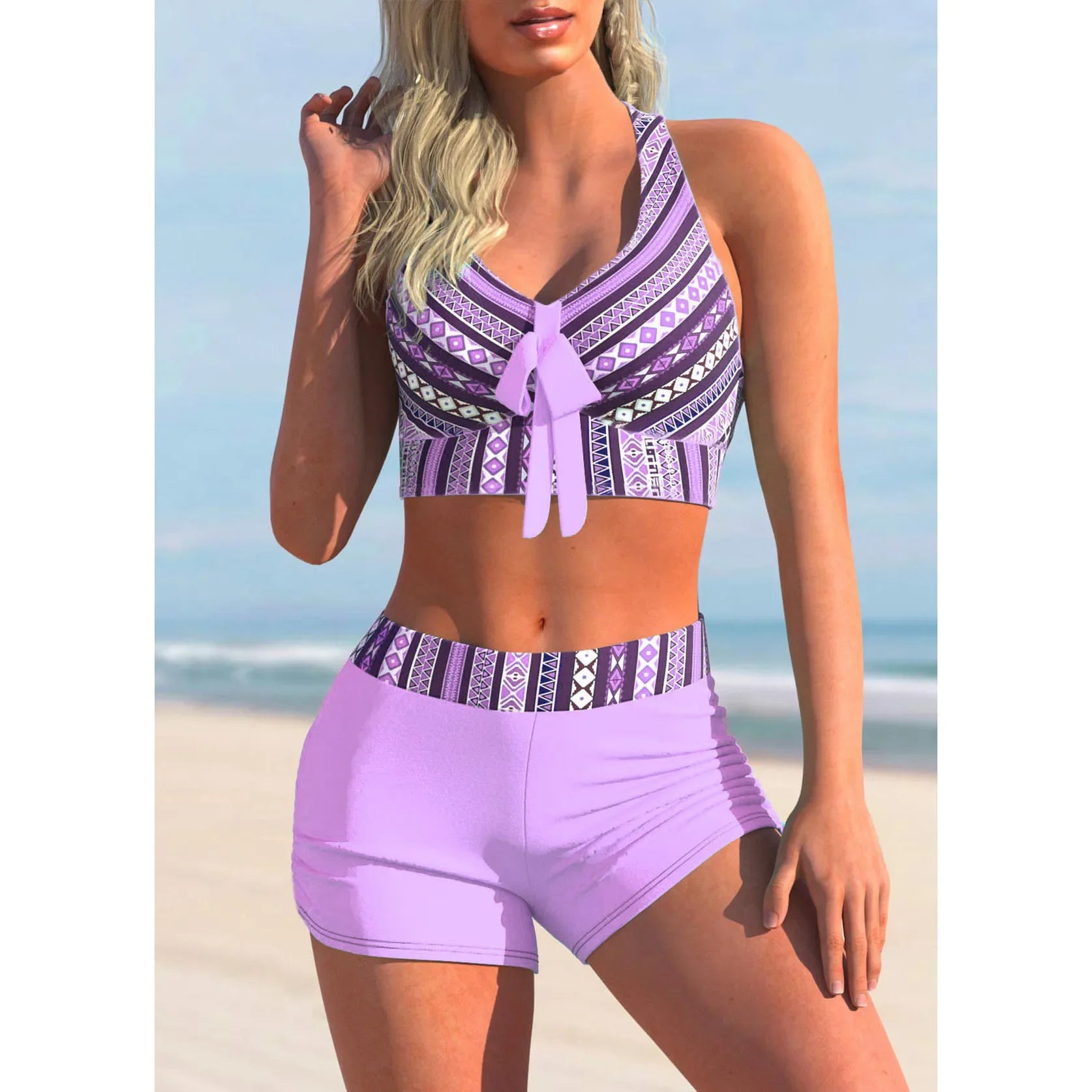 Sommer-Strandmode-Design Damen-Bikini zweiteiliges Set Streifenmuster Schleife Strand Neuer Badeanzug S-5XL