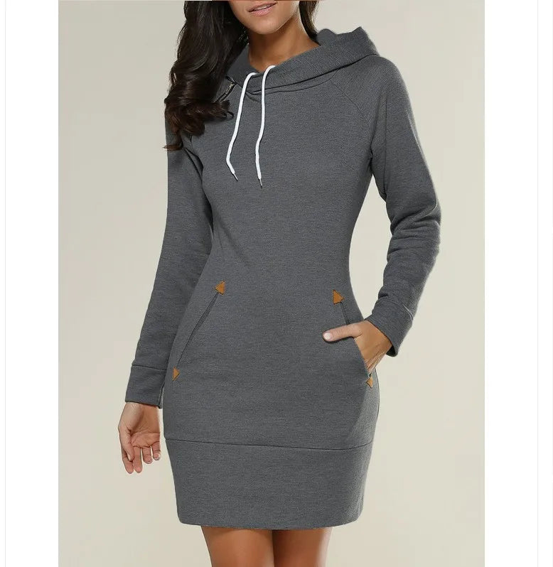 2024 Damen Damenbekleidung Kleider heiß verkaufter neuer Kapuzenpullover mit Reißverschluss, mittellanges Kapuzenkleid in 5 Farben und Größe 6 Kleid