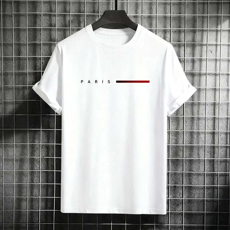Herren 100% Baumwolle Sommer Locker PARIS Kreativer Buchstabenprint Freizeit Slim Fit Rundhals Kurzarm T-Shirt Oberteil