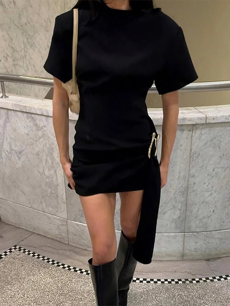 Elegantes Minikleid Damen Schleifen Schmal O-Ausschnitt Kurzarm Über dem Knie Kleider Weiblich Frühling Sommer Partykleid Lady High Street