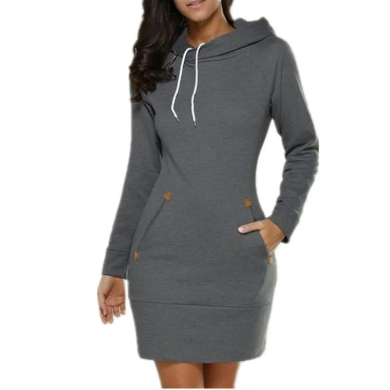 2024 Damen Damenbekleidung Kleider heiß verkaufter neuer Kapuzenpullover mit Reißverschluss, mittellanges Kapuzenkleid in 5 Farben und Größe 6 Kleid