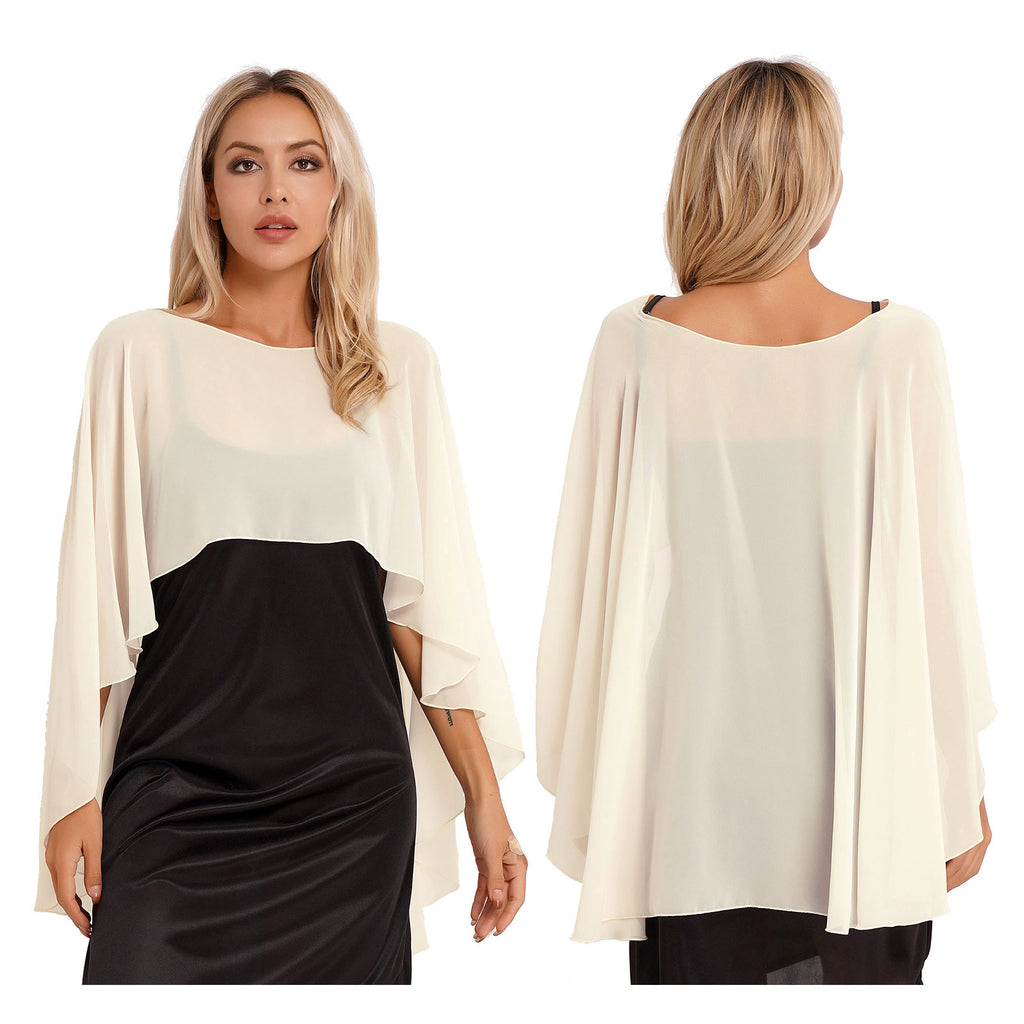 Women Chiffon Solid Pullover Capes Shawl Hi-low Hem Thin Soft Shrug Ponchos for Wedding Bridal Bridesmaid Evening Party Dress