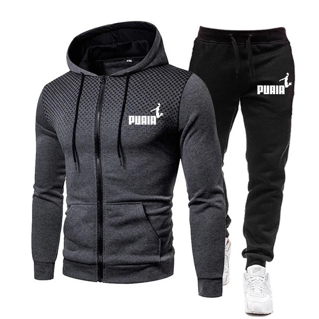 Outdoor Personality Hoodies+Pants Self-Cultivation 2 Set Punk Street Anzug für Herren Sport- und Freizeit-Reißverschluss Herren Trainingsanzug