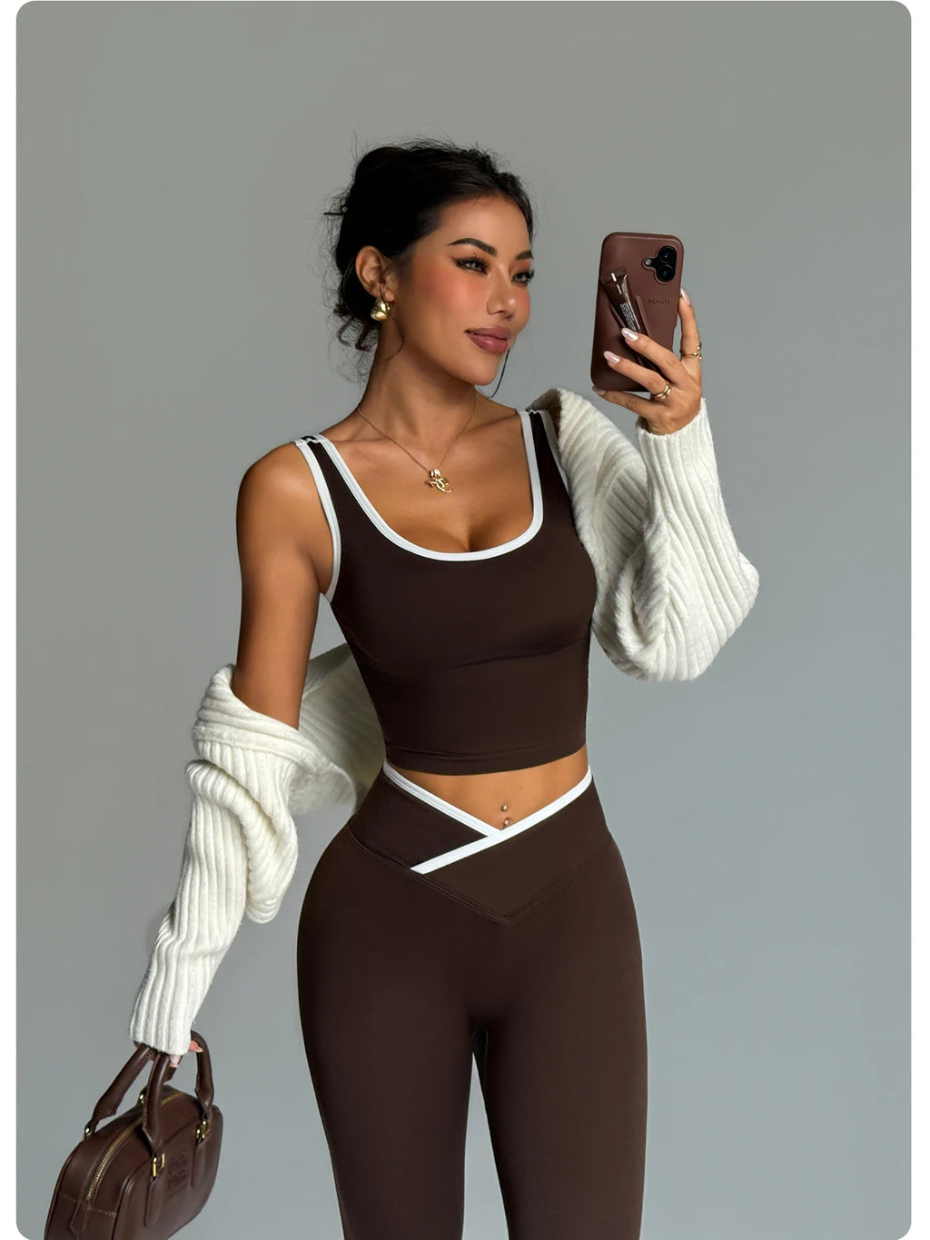 2 Piece Yoga Set Women Crossover V Waist Leggings Contrast Trim Sports Bra Gym Workout Matching Set Fitness Activewear Suit