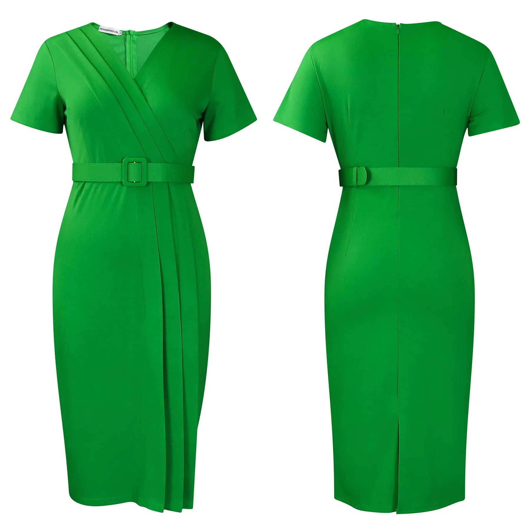 Summer New 2026 Women's Solid Color V-Neck Short Sleeve Dress Pencil Skirt Waist Tunle Material Fashionable Casual Maxi Dress