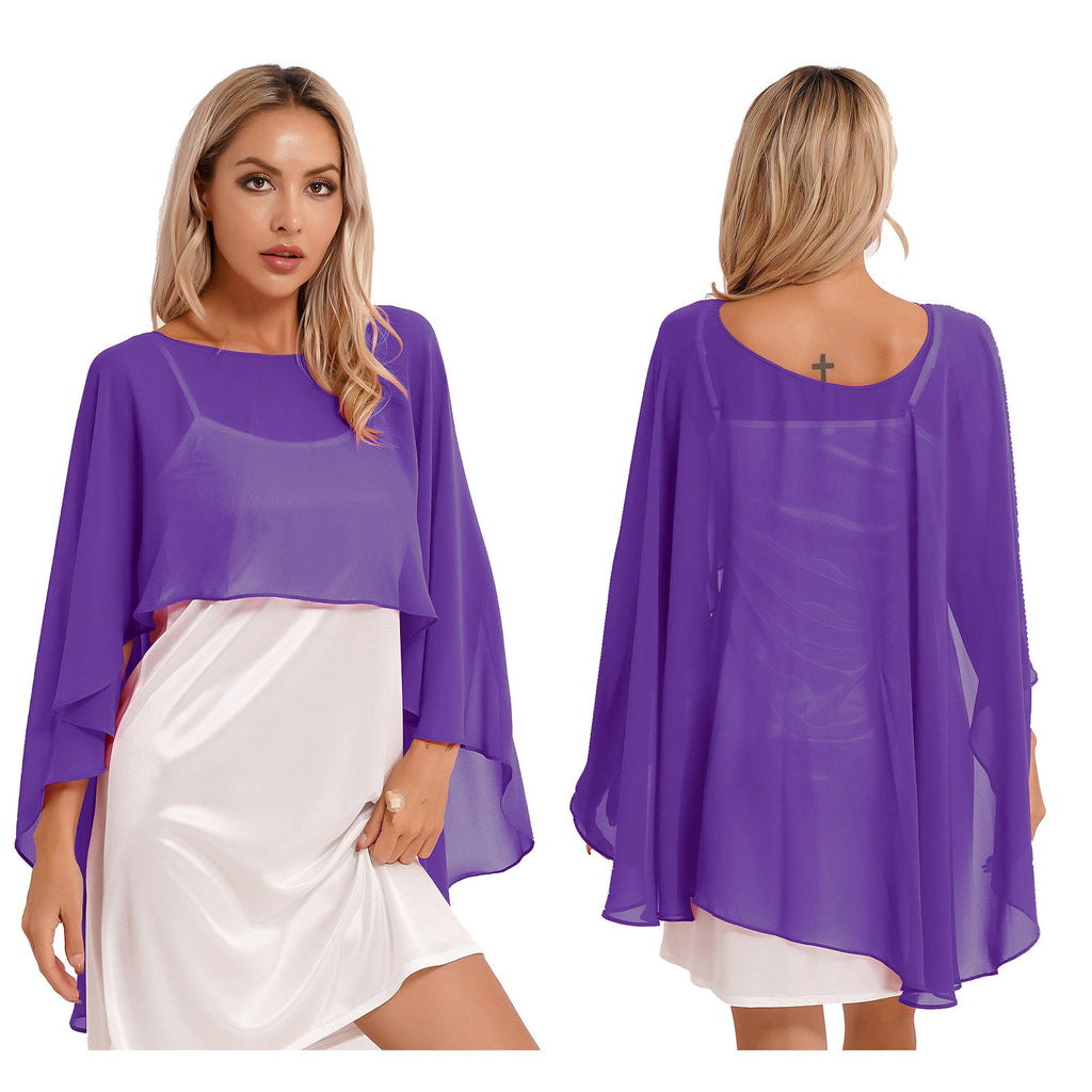 Women Chiffon Solid Pullover Capes Shawl Hi-low Hem Thin Soft Shrug Ponchos for Wedding Bridal Bridesmaid Evening Party Dress