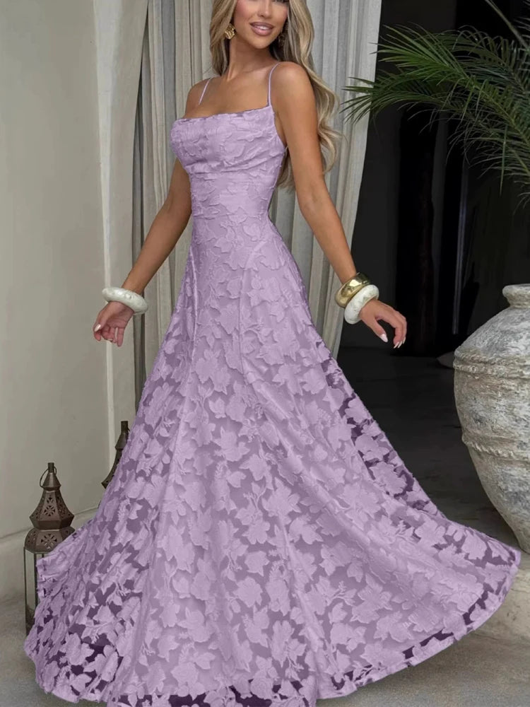 2026 Blumengesticktes Maxikleid für Damen, Sommerparty, Ballkleider, sexy rückenfreie Trägerkleider im französischen Stil, Abendkleid