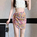 Women's Transparent Mesh Wrap Skirt with Side Knot High Slit Asymmetrical Hem Sexy Sun Protection Beach Swimsuit Wrap Group