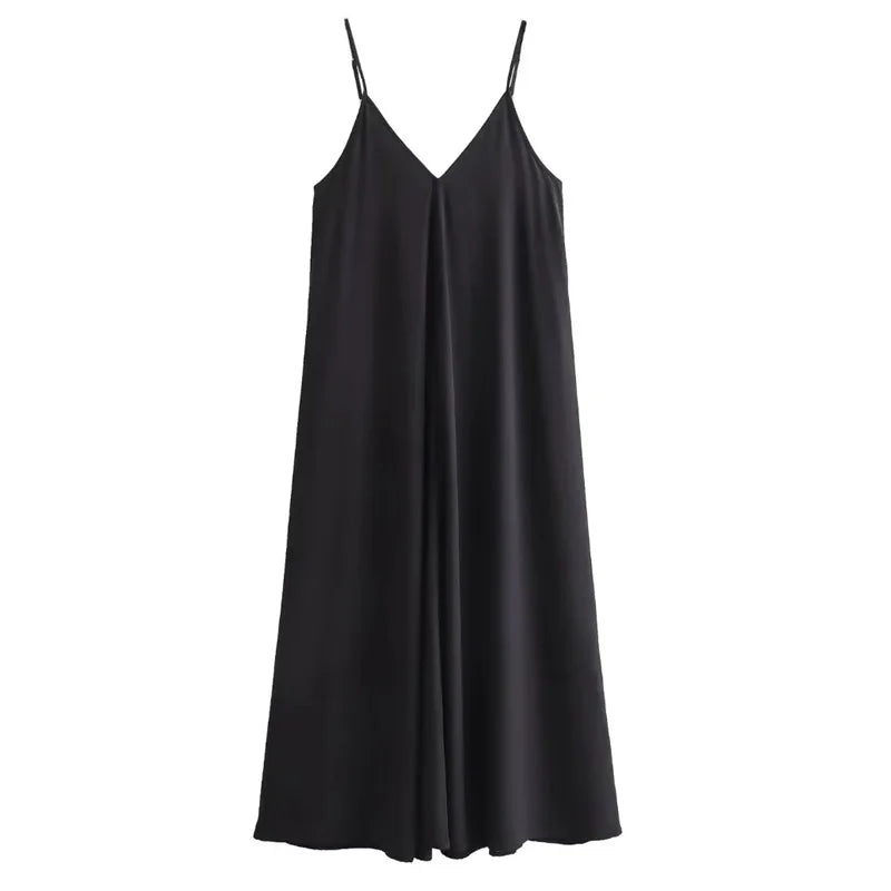 HXAO Slipkleid Damen 2024 Sommer Damen Loose Kleider Ärmellose dünne Träger Schwarze lange Kleider Rückenfreie Strandurlaubskleider