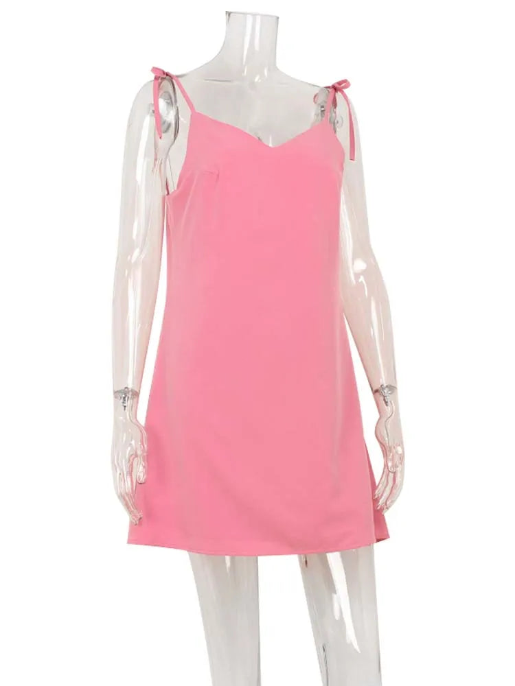 Ahagaga Fashion Damenkleider, einfarbig, Träger, Bandage, normal, lässig, V-Ausschnitt, ärmellos, Sommer-Camisole, locker, süß, weiblich, Vestido