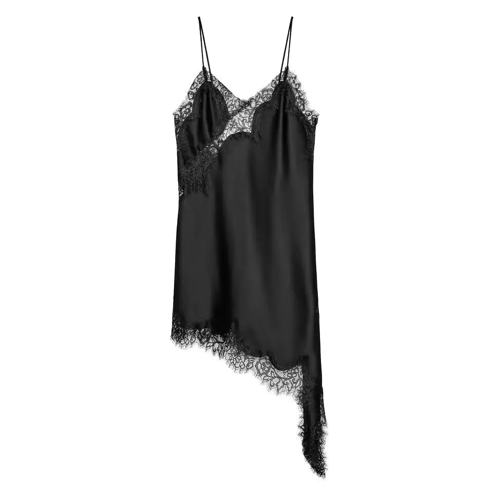 TFMLN Women Sexy Lace Splicing Dresses Summer Solid Sleeveless Asymmetry Dress Backless Slim Women's  Party Sling Mini Dress