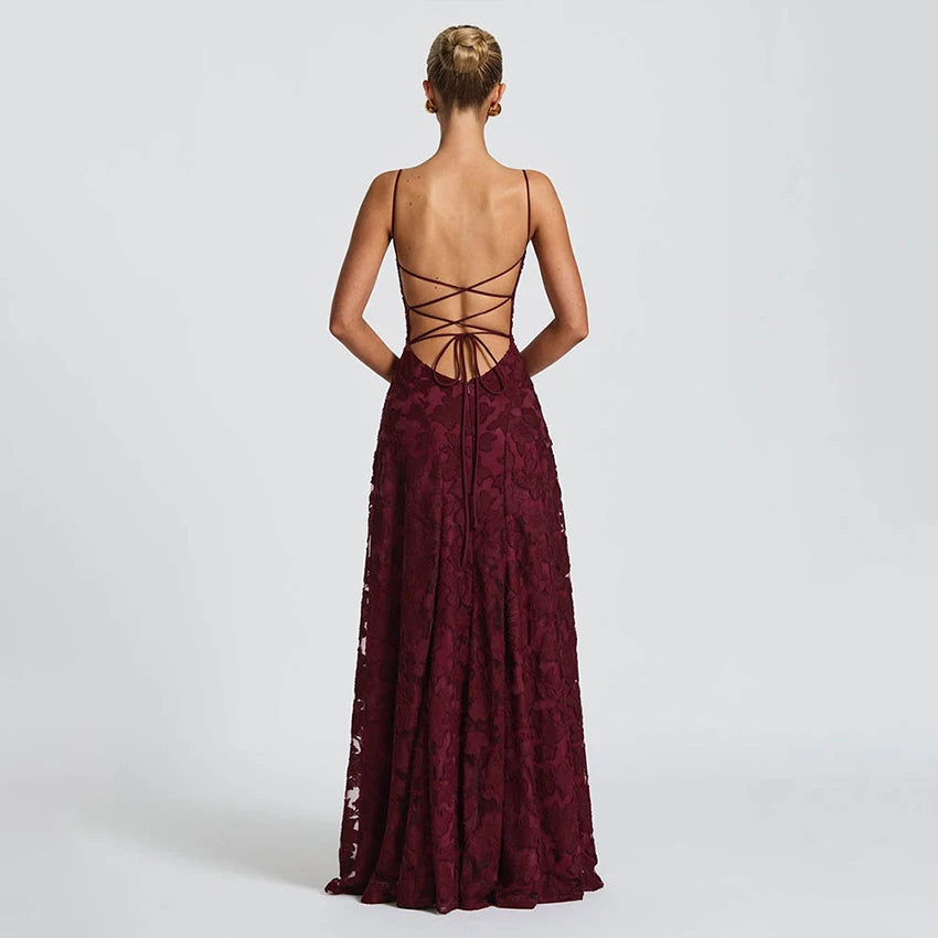 2026 Blumengesticktes Maxikleid für Damen, Sommerparty, Ballkleider, sexy rückenfreie Trägerkleider im französischen Stil, Abendkleid