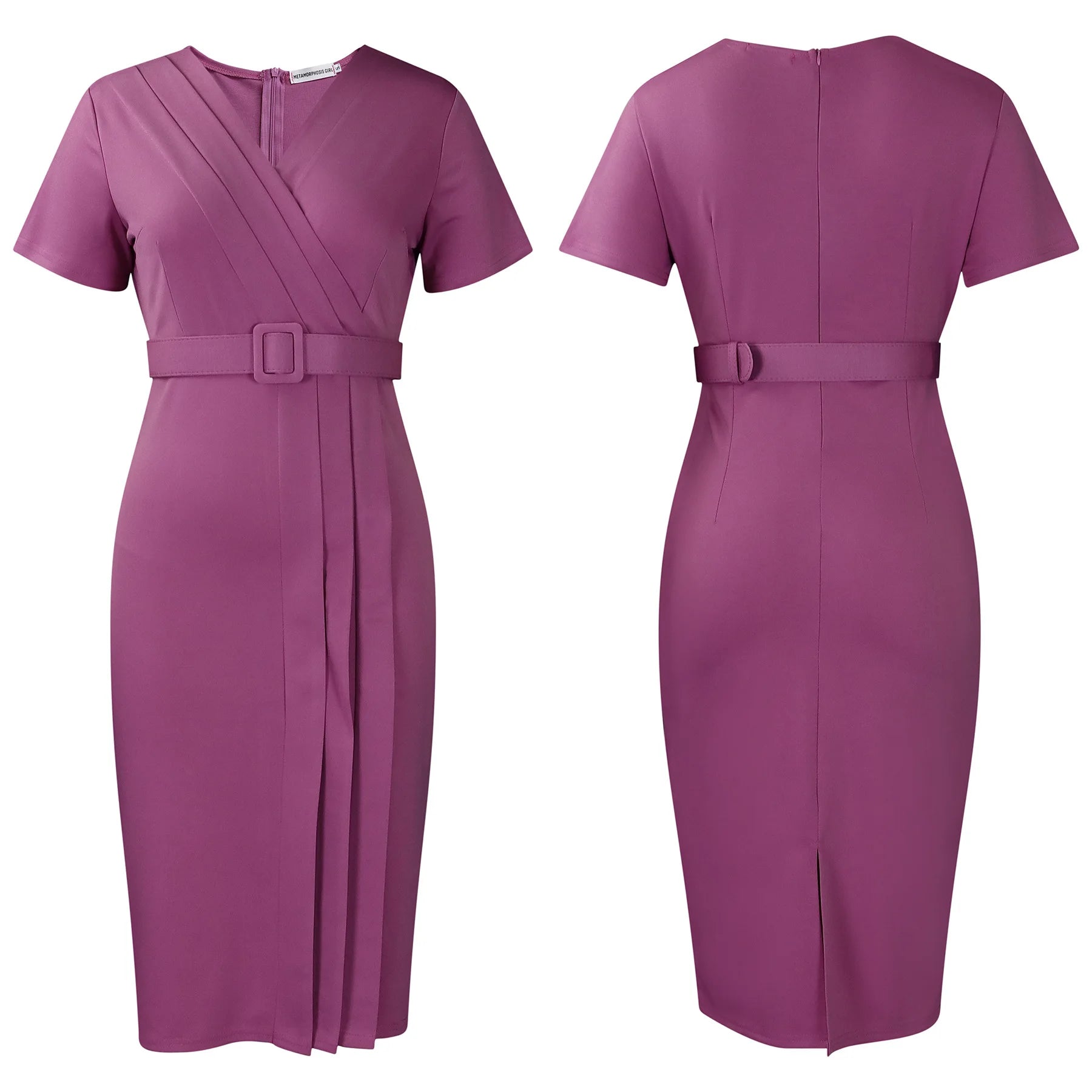 Summer New 2026 Women's Solid Color V-Neck Short Sleeve Dress Pencil Skirt Waist Tunle Material Fashionable Casual Maxi Dress