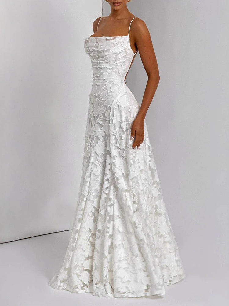 2026 Blumengesticktes Maxikleid für Damen, Sommerparty, Ballkleider, sexy rückenfreie Trägerkleider im französischen Stil, Abendkleid