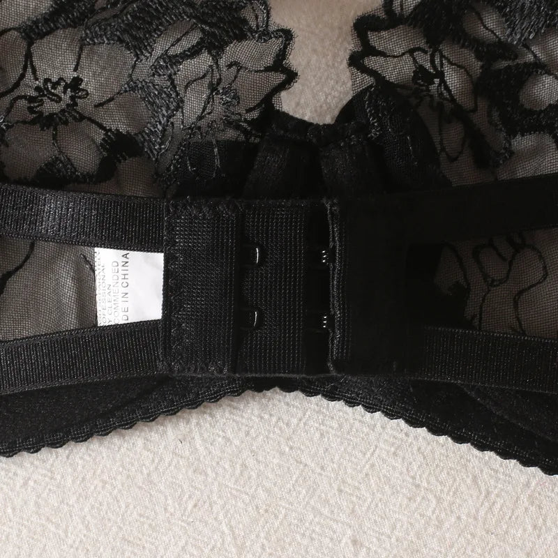 Black Bow Embroidery See-Through Woman Lingerie 3Pcs Sexy Romantic Female Bra And Panty Garters Sets Exotic Onlyfans Kit