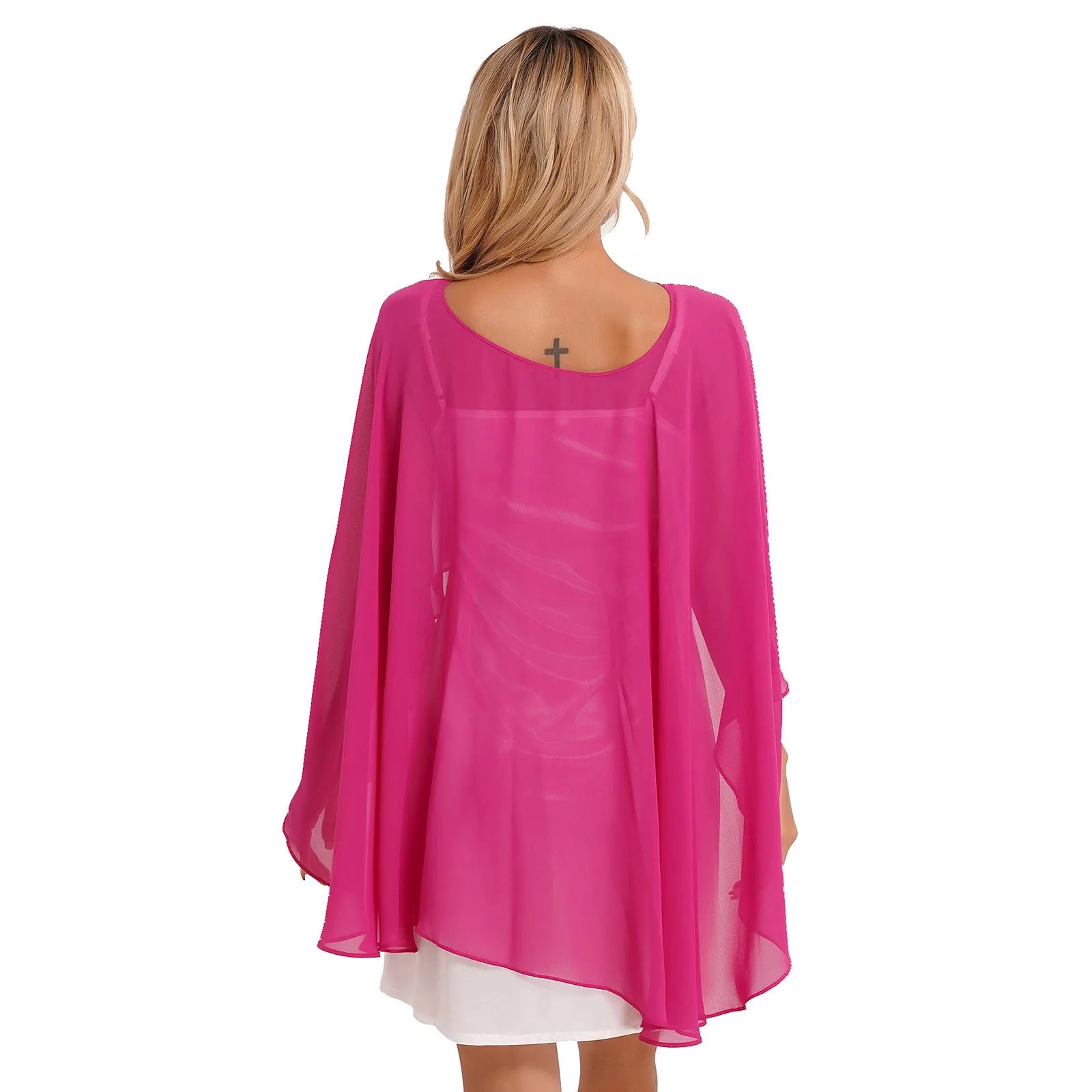 Women Chiffon Solid Pullover Capes Shawl Hi-low Hem Thin Soft Shrug Ponchos for Wedding Bridal Bridesmaid Evening Party Dress