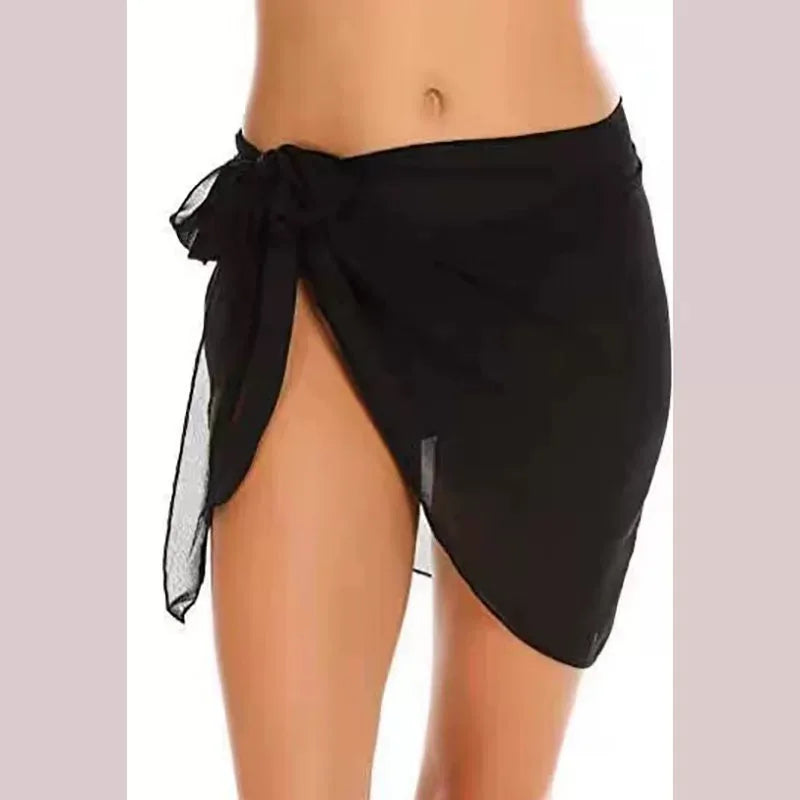 Women's Transparent Mesh Wrap Skirt with Side Knot High Slit Asymmetrical Hem Sexy Sun Protection Beach Swimsuit Wrap Group