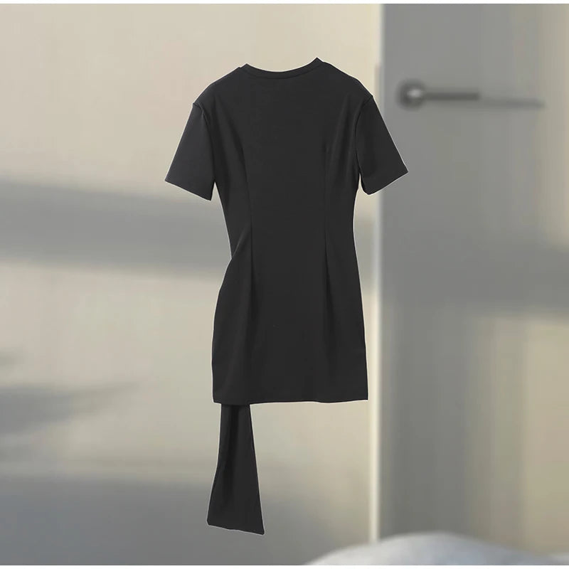 Elegantes Minikleid Damen Schleifen Schmal O-Ausschnitt Kurzarm Über dem Knie Kleider Weiblich Frühling Sommer Partykleid Lady High Street