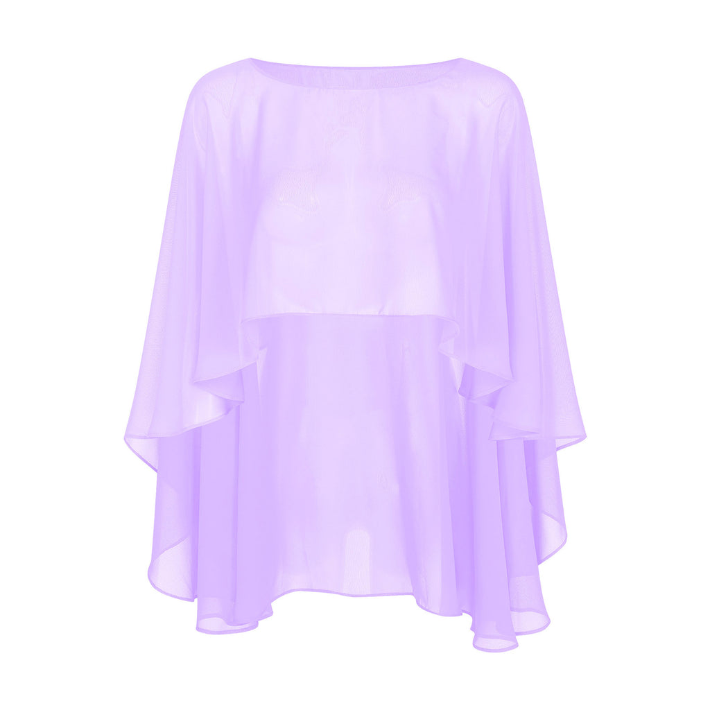 Women Chiffon Solid Pullover Capes Shawl Hi-low Hem Thin Soft Shrug Ponchos for Wedding Bridal Bridesmaid Evening Party Dress