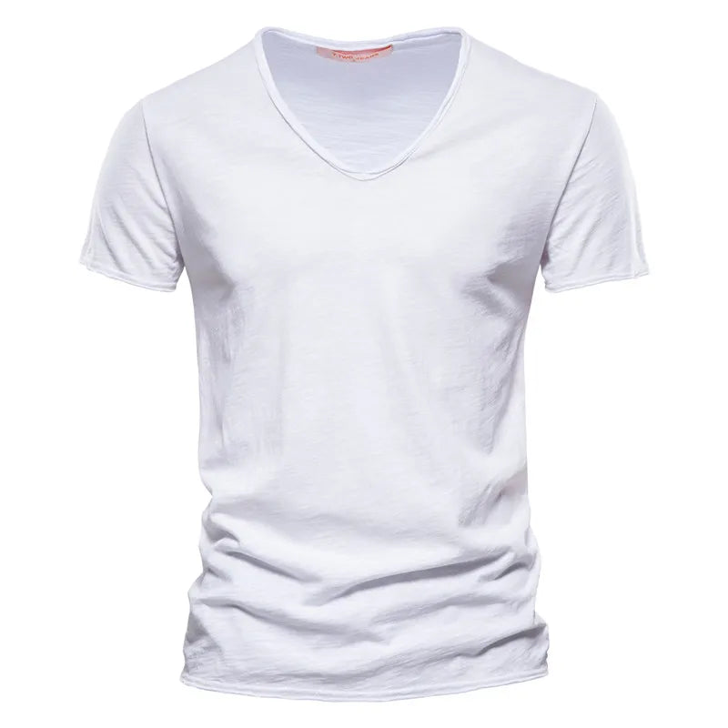 Brand Quality 100% Baumwolle Herren T-Shirt V-Ausschnitt Fashion Design Slim Fit Uni T-Shirts Herren Oberteile Kurzarm T-Shirt Für Herren