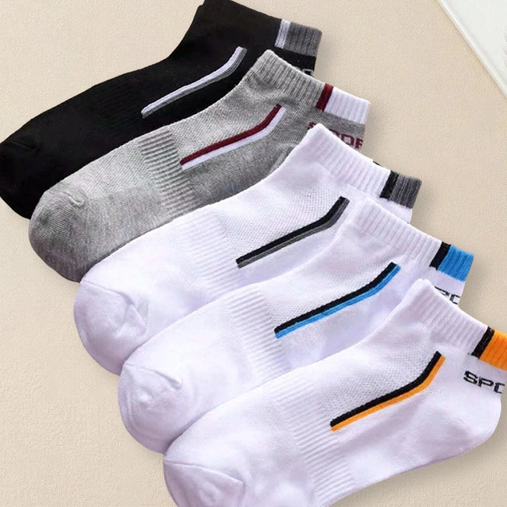 5 Paar Herren Sommersocken, trendig, modisch, schlicht, vielseitig, Herren-Sneaker-Socken, bequem, leicht, atmungsaktiv, Freizeitsocken