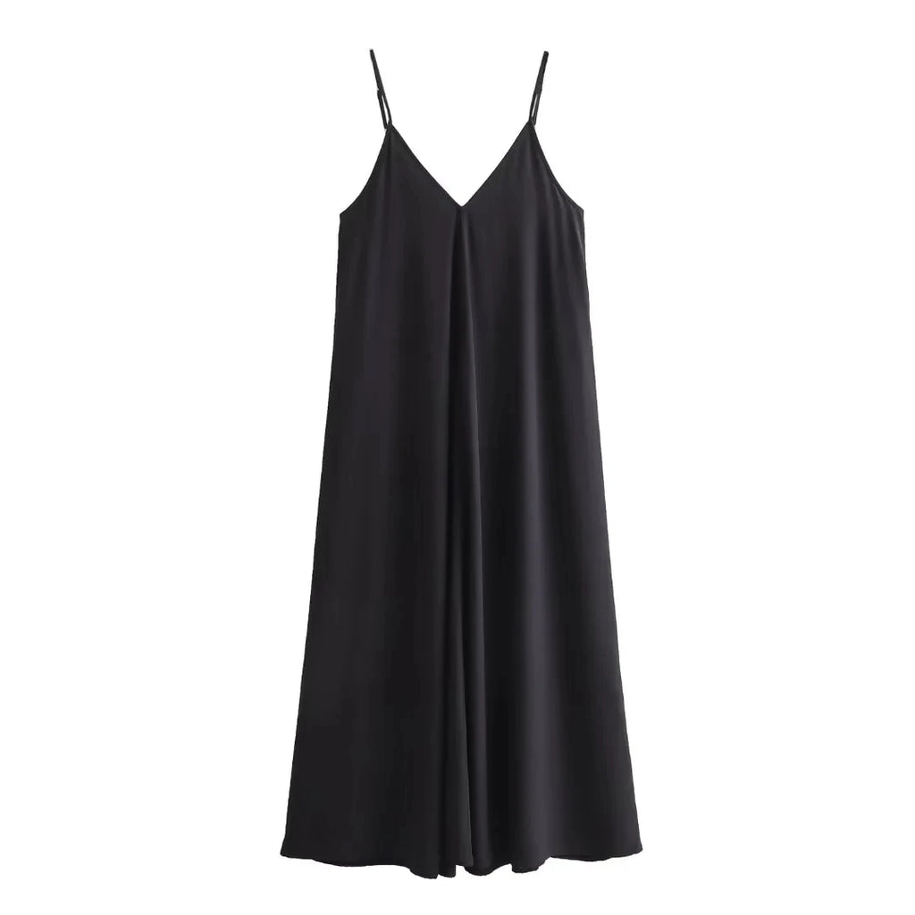 HXAO Slipkleid Damen 2024 Sommer Damen Loose Kleider Ärmellose dünne Träger Schwarze lange Kleider Rückenfreie Strandurlaubskleider