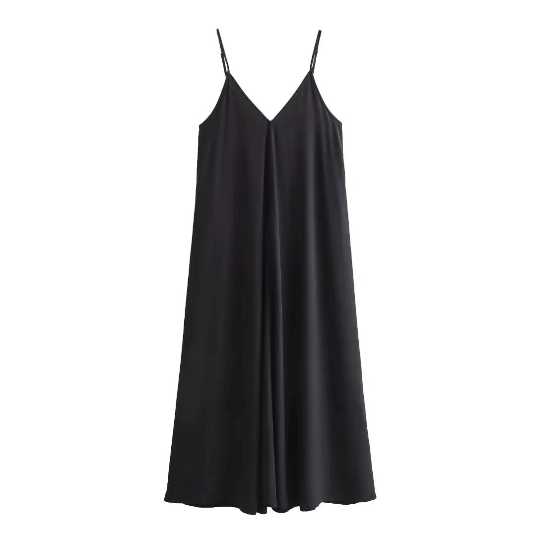 HXAO Slipkleid Damen 2024 Sommer Damen Loose Kleider Ärmellose dünne Träger Schwarze lange Kleider Rückenfreie Strandurlaubskleider
