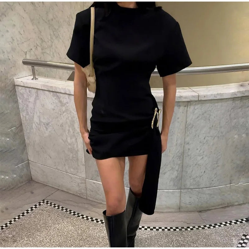 Elegantes Minikleid Damen Schleifen Schmal O-Ausschnitt Kurzarm Über dem Knie Kleider Weiblich Frühling Sommer Partykleid Lady High Street