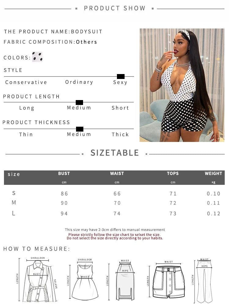 Weird Puss Halter Backless Playsuit Woman Polka Dots Print Patchwork Skinny 2026 Summer Trend Street Sexy Skinny Stretch Rompers