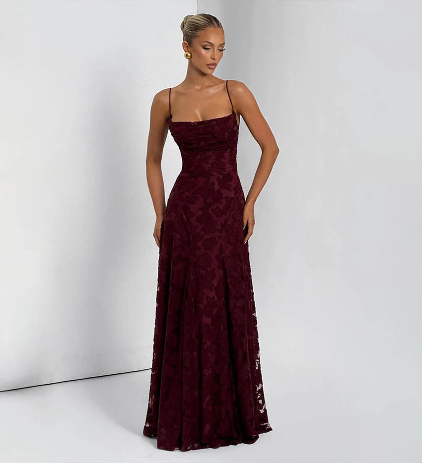 2026 Blumengesticktes Maxikleid für Damen, Sommerparty, Ballkleider, sexy rückenfreie Trägerkleider im französischen Stil, Abendkleid
