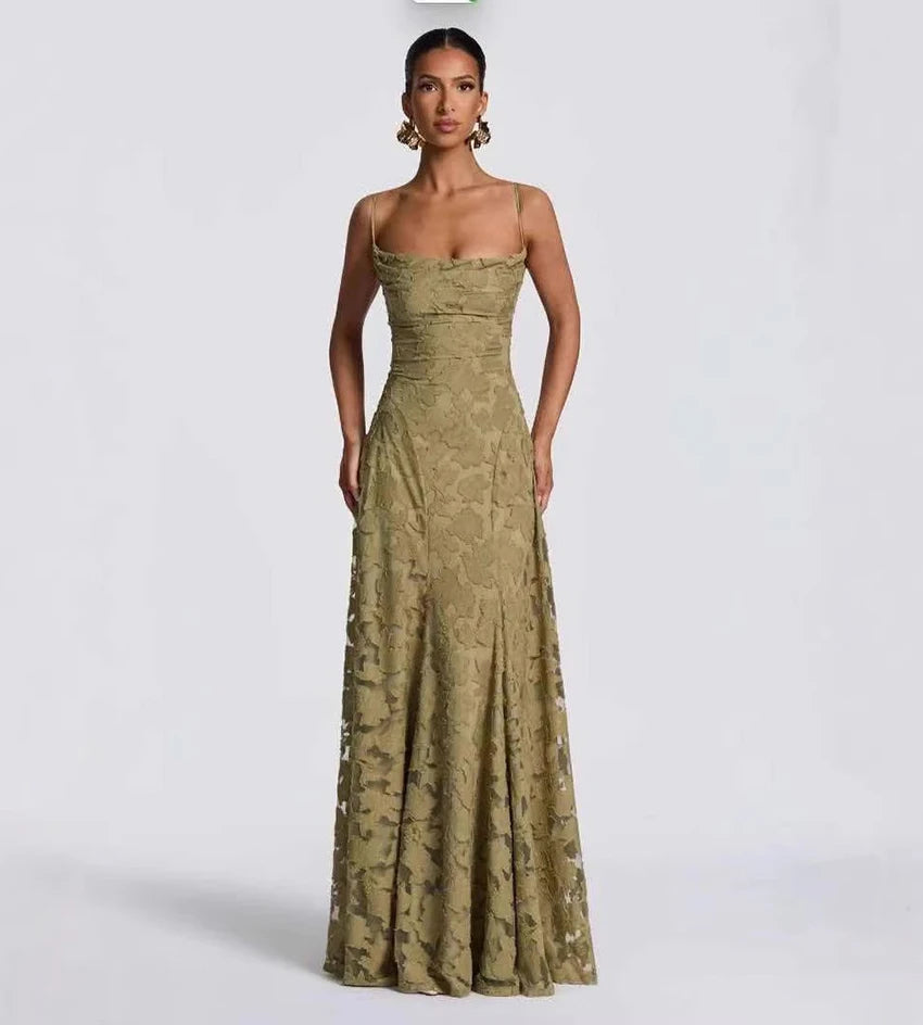 2026 Blumengesticktes Maxikleid für Damen, Sommerparty, Ballkleider, sexy rückenfreie Trägerkleider im französischen Stil, Abendkleid
