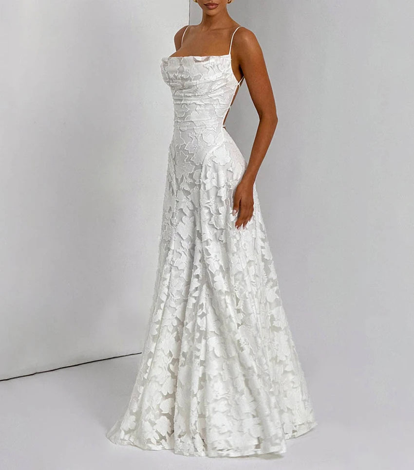 2026 Blumengesticktes Maxikleid für Damen, Sommerparty, Ballkleider, sexy rückenfreie Trägerkleider im französischen Stil, Abendkleid