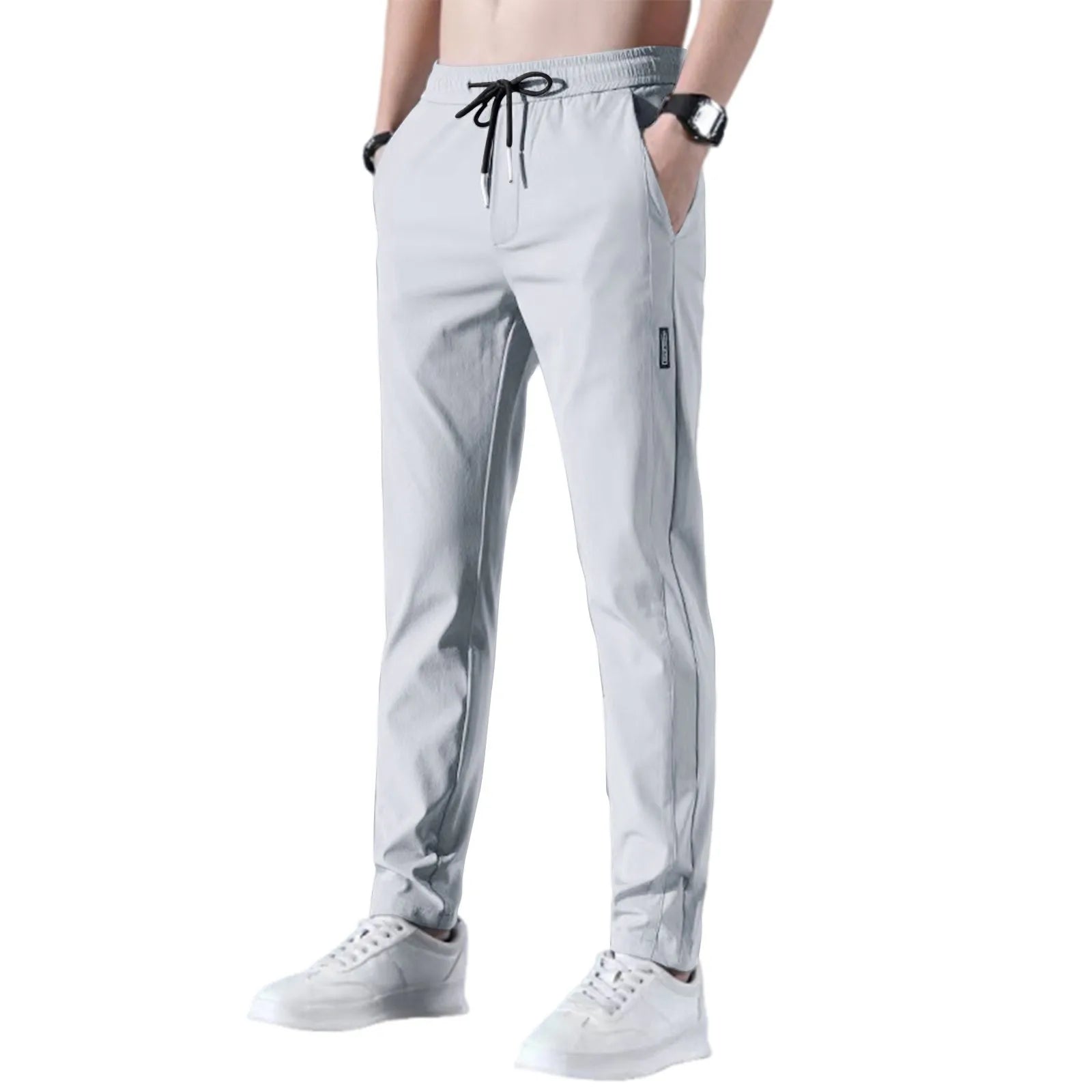 Herren Fast Dry Stretchhose Eisseidehose Einfarbig Mittlere Taille Locker Atmungsaktive Straight-Leg Freizeithose Dünne Sporthose
