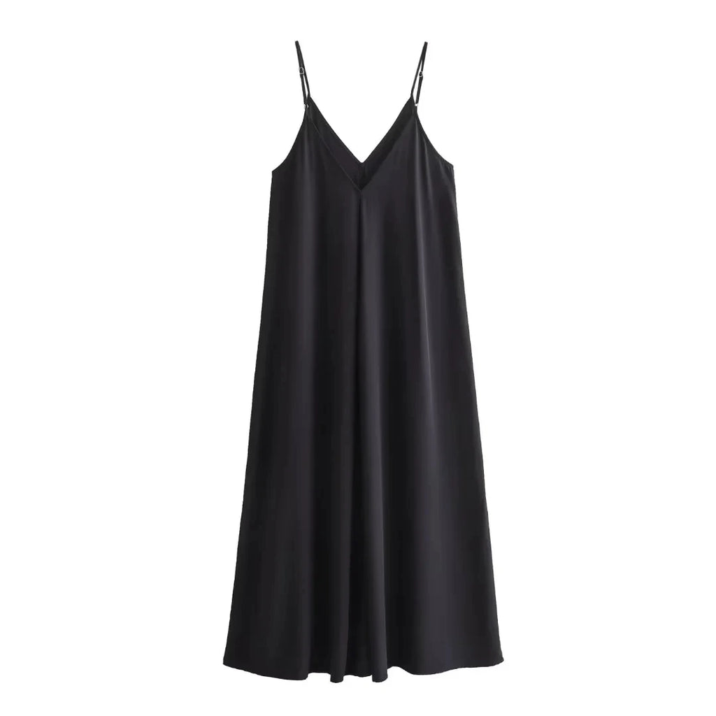HXAO Slipkleid Damen 2024 Sommer Damen Loose Kleider Ärmellose dünne Träger Schwarze lange Kleider Rückenfreie Strandurlaubskleider