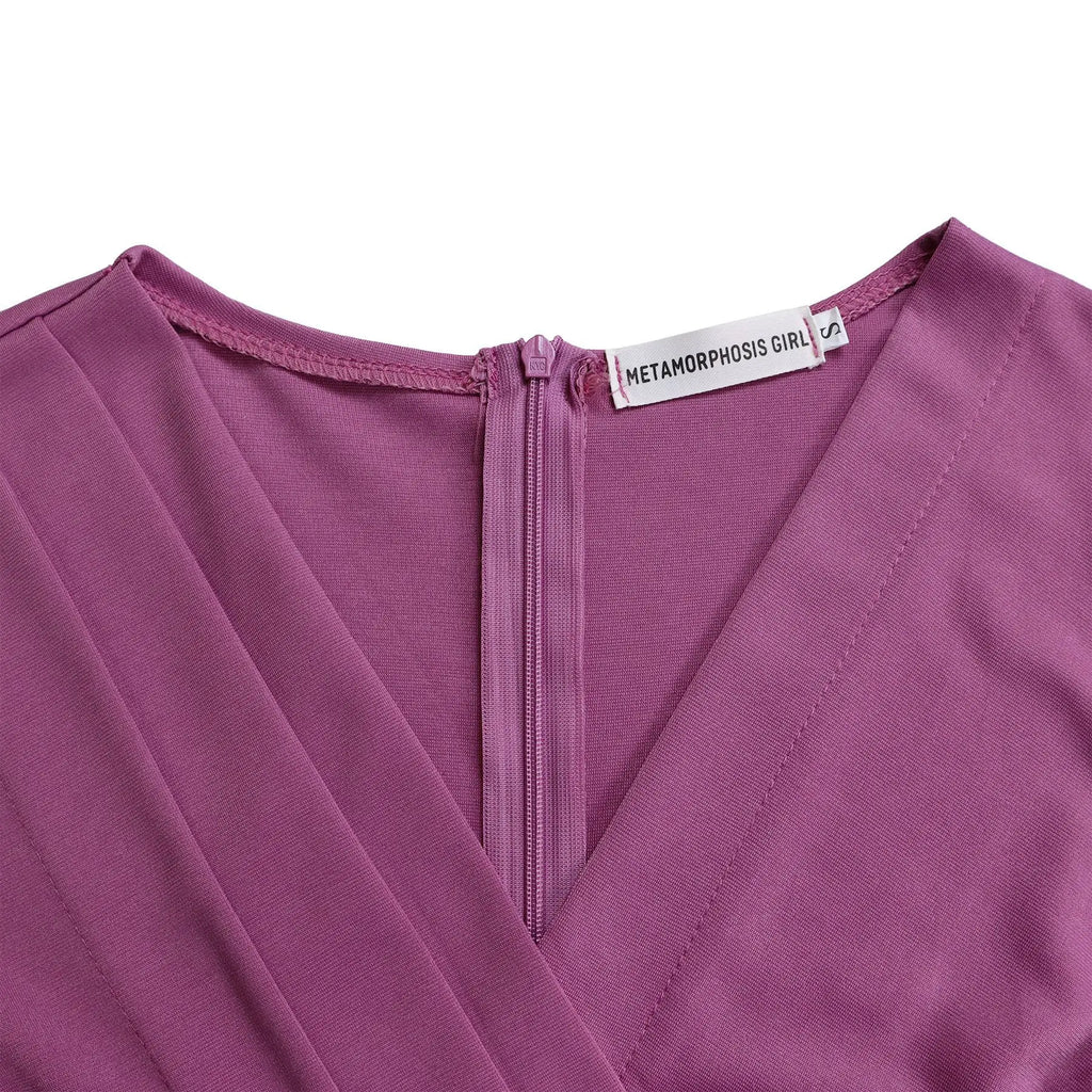 Summer New 2026 Women's Solid Color V-Neck Short Sleeve Dress Pencil Skirt Waist Tunle Material Fashionable Casual Maxi Dress