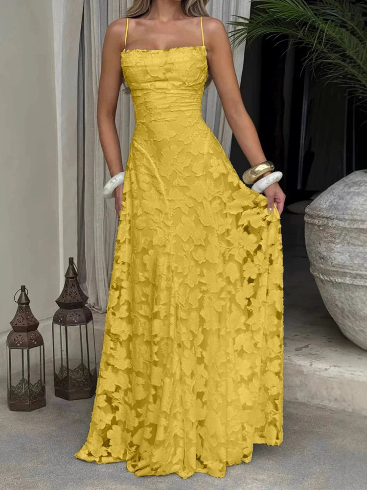 2026 Blumengesticktes Maxikleid für Damen, Sommerparty, Ballkleider, sexy rückenfreie Trägerkleider im französischen Stil, Abendkleid