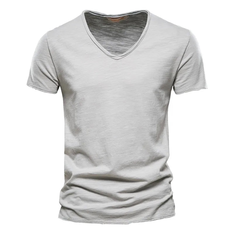 Brand Quality 100% Baumwolle Herren T-Shirt V-Ausschnitt Fashion Design Slim Fit Uni T-Shirts Herren Oberteile Kurzarm T-Shirt Für Herren