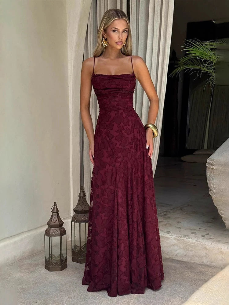 2026 Blumengesticktes Maxikleid für Damen, Sommerparty, Ballkleider, sexy rückenfreie Trägerkleider im französischen Stil, Abendkleid
