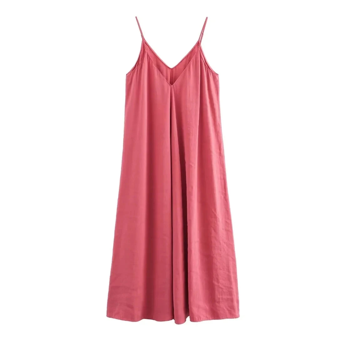 HXAO Slipkleid Damen 2024 Sommer Damen Loose Kleider Ärmellose dünne Träger Schwarze lange Kleider Rückenfreie Strandurlaubskleider