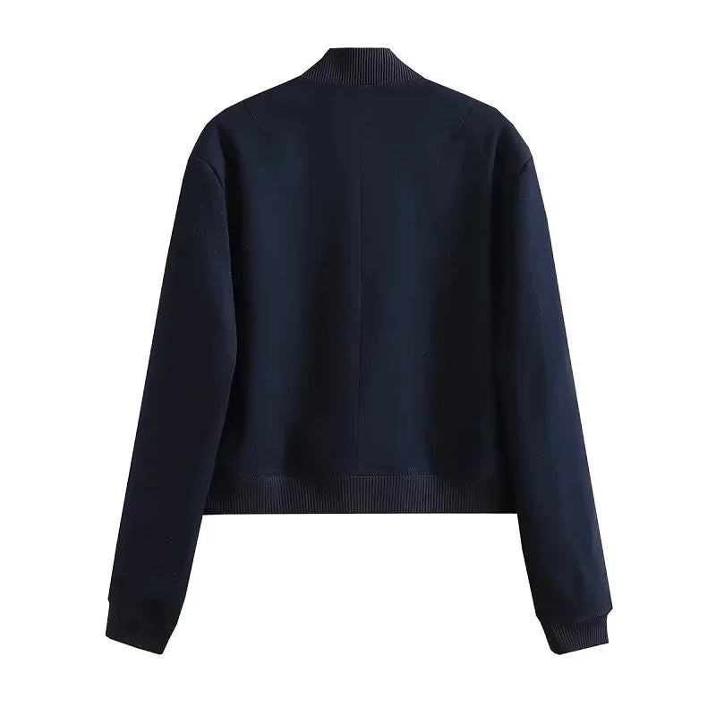 HXAO Woman Bomber Jacket Coat White Autumn Winter Button Baseball Aviator Cropped Jackets for Women Long Sleeve Crop Outerwear