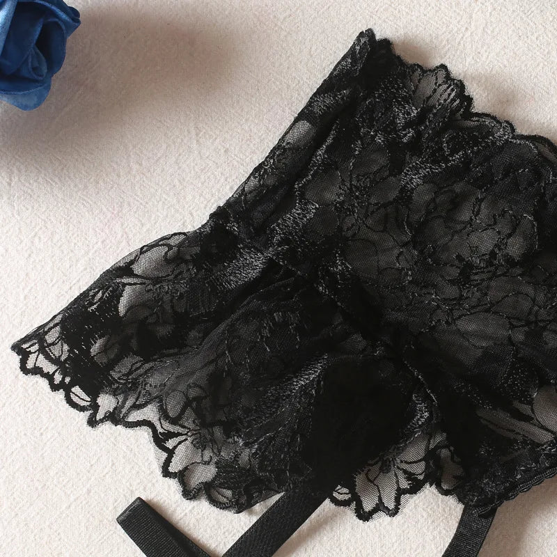Black Bow Embroidery See-Through Woman Lingerie 3Pcs Sexy Romantic Female Bra And Panty Garters Sets Exotic Onlyfans Kit